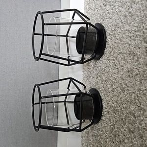 2 black geometric candle holders